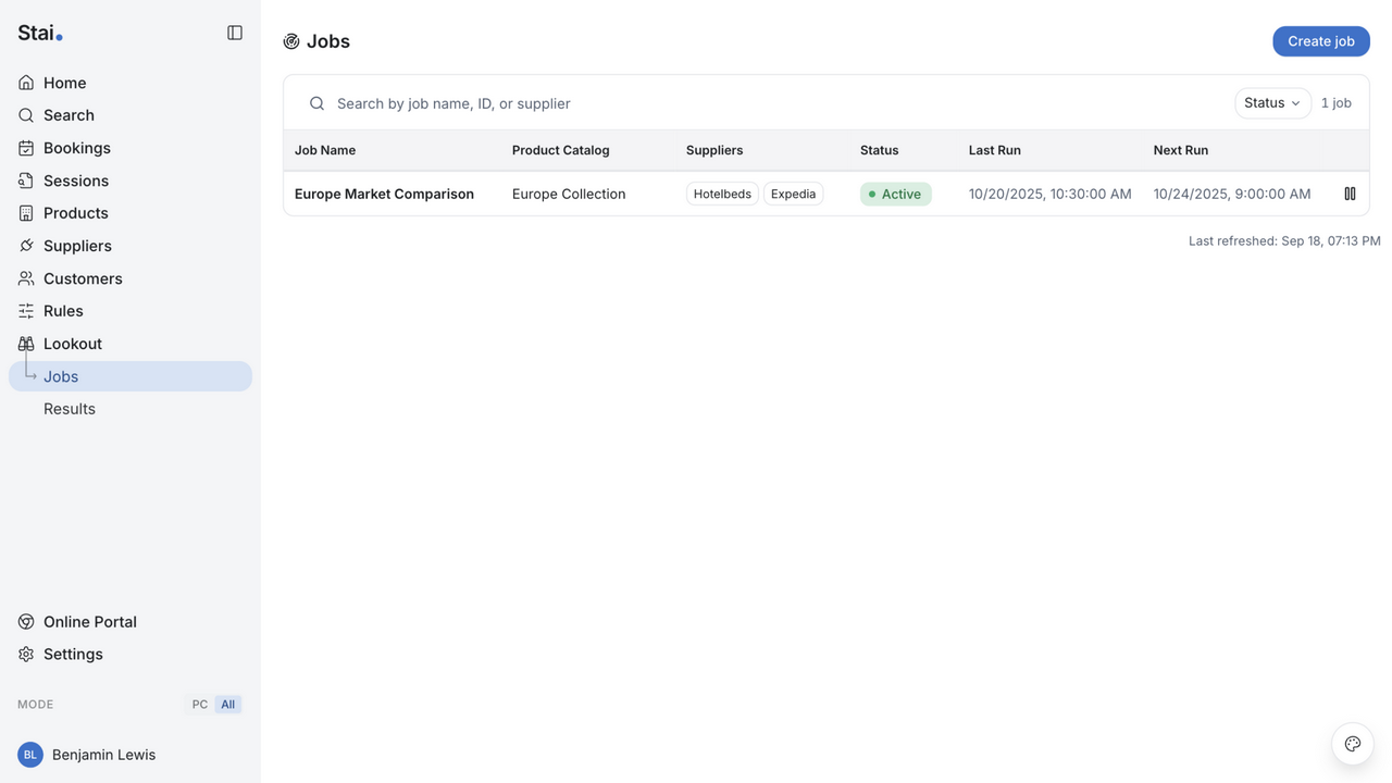 Lookout price intelligence job: Europe Market Comparison across Hotelbeds + Expedia